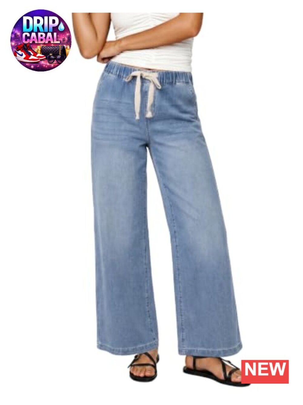 High Waisted Wide Leg Jeans Elastic Waistband Stretchy Denim Pants